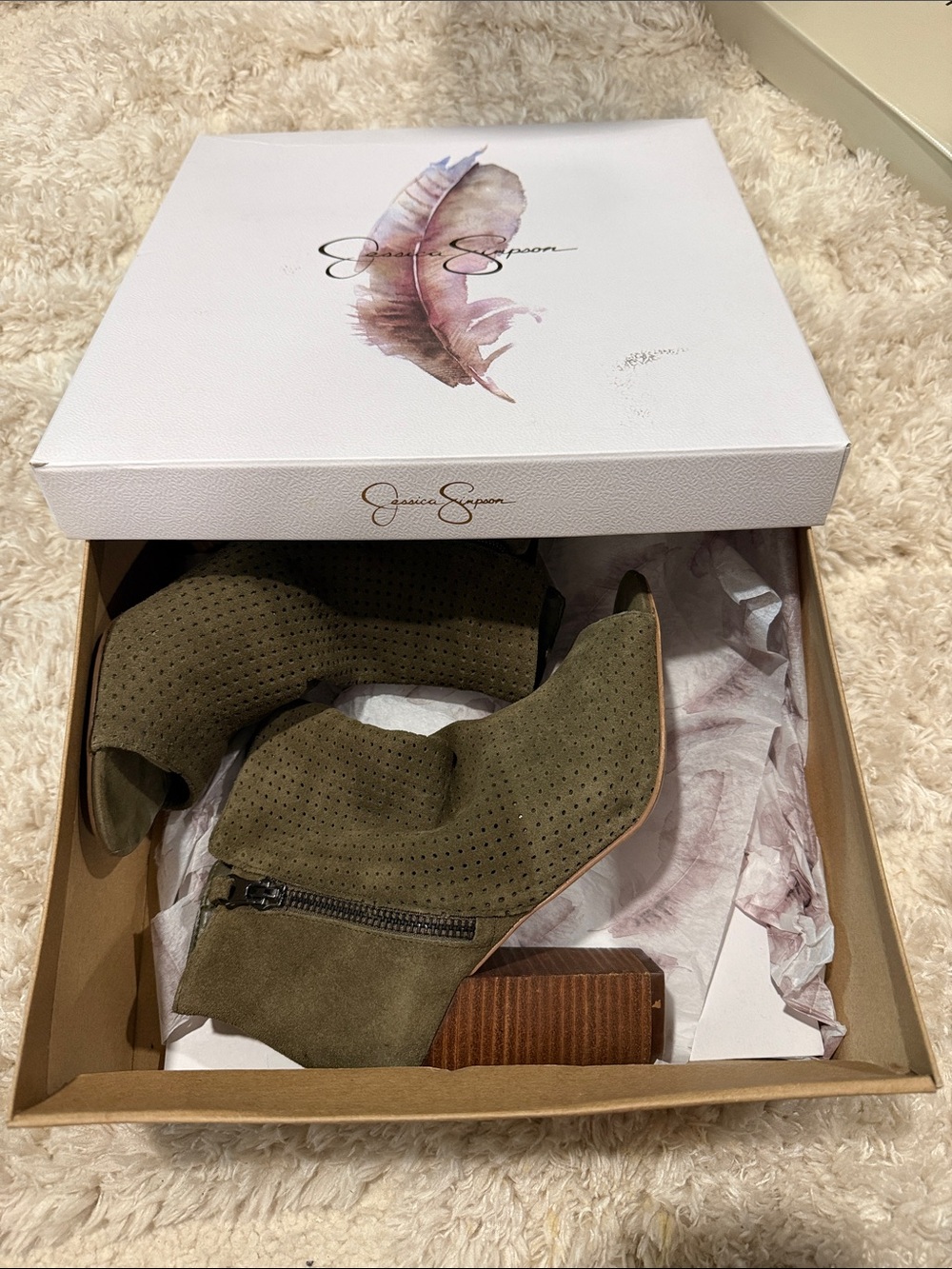 Jessica Simpson Olive Suede Perforated Ankle Booties